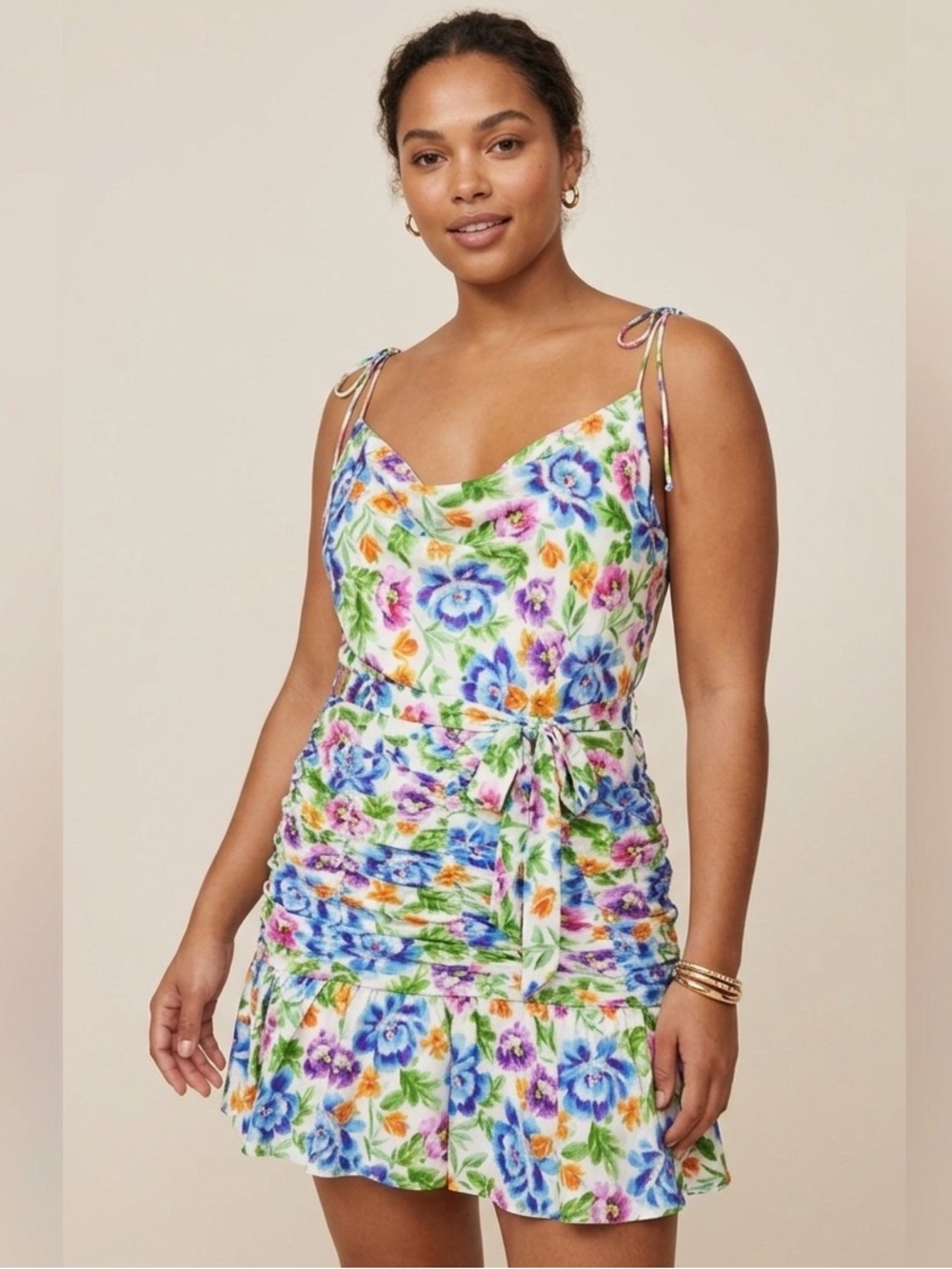 NWT For Love & Lemons Miranda Floral Summer Blue Pink Purple Dress Large
